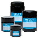420 Science UV Screw Top Jars in various sizes with 'Hello My Strain Is' write & erase labels
