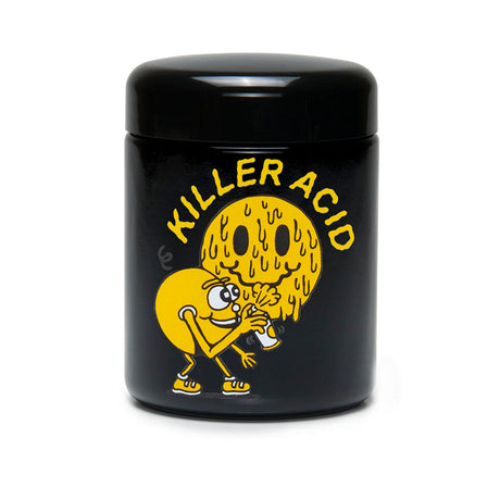 420 Science UV Screw Top Jar, black with 'Killer Acid' design, compact and portable, front view