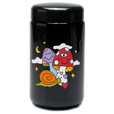 420 Science UV Jar, Woke Cosmic Mushroom design, compact black glass with screw top for dry herbs