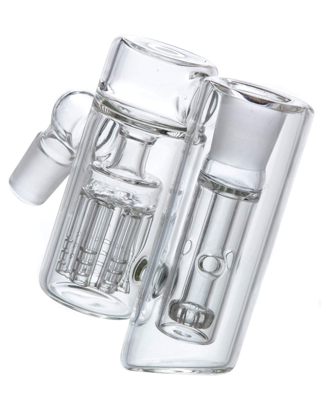 45° Showerhead to Tree Perc Dual Chamber Ashcatcher in Clear Borosilicate Glass, Side View