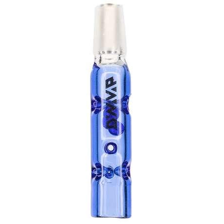 DynaVap BB3 glass stem midsection in Blue, shown from the front with the blue glass beads visible inside.