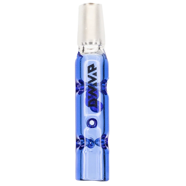 DynaVap BB3 glass stem midsection in Blue, shown from the front with the blue glass beads visible inside.