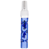 DynaVap BB6 Midsection vaporizer part in blue, clear glass with condenser, front view