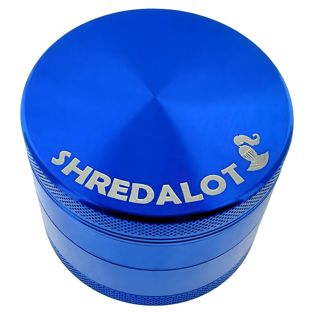 Sir Shredalot 4-Part Grinder 63mm in Vibrant Blue with Logo - Top View