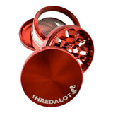 Sir Shredalot 4-Part Clear Catcher Chamber Grinder in Red - Top View with Open Compartments