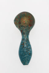 Thick Ass Glass 4" Spoon Pipe with Multicolor Frit, Standard Wall, Front View on White