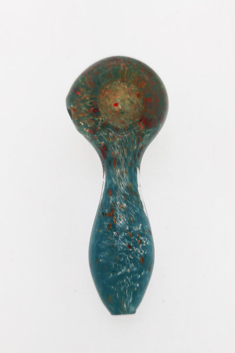 Thick Ass Glass 4" Spoon Pipe with Multicolor Frit, Standard Wall, Front View on White