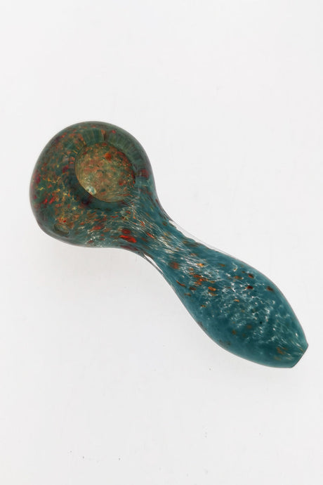 Thick Ass Glass 4" Spoon Pipe with Multicolor Frit, Carb Hole on Left, Front View