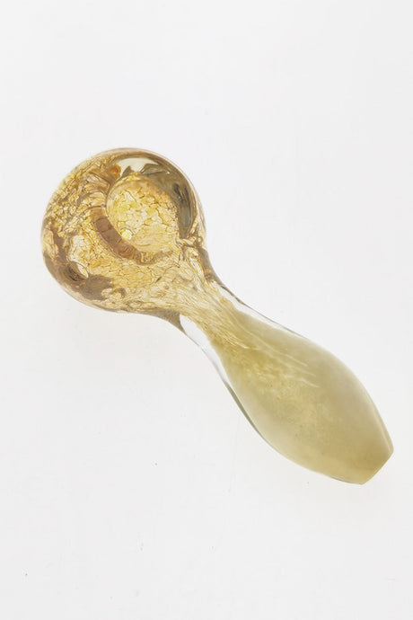 Thick Ass Glass 4" Spoon Pipe in White Silver Fume with Multi-Color Frit, Left Side Carb Hole