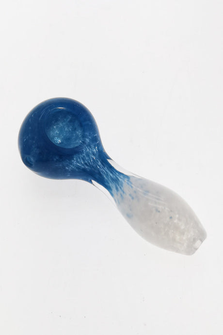 Thick Ass Glass 4" Spoon Pipe with Blue and White Frit Design, Left Side Carb Hole