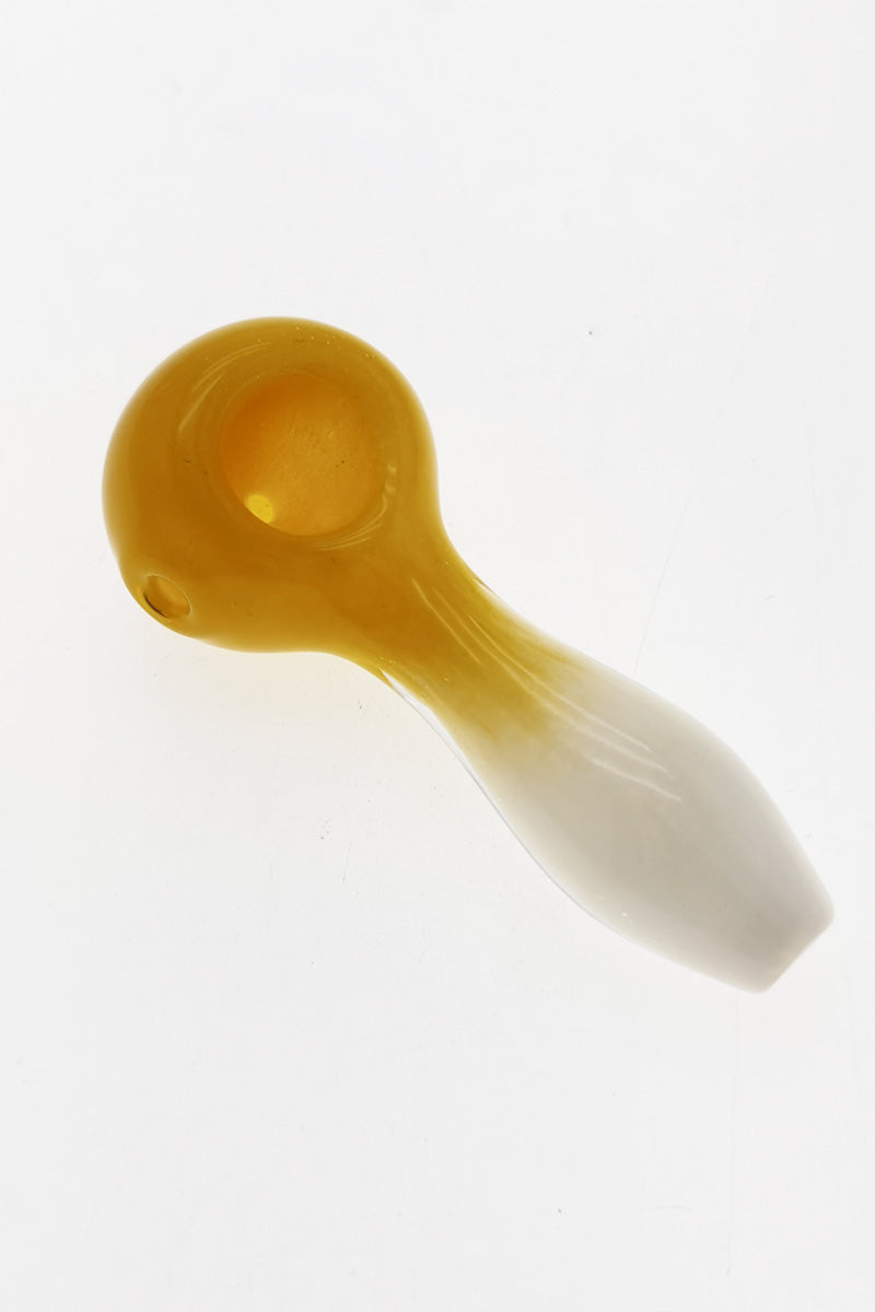 Thick Ass Glass 4" Spoon Pipe with Multi-Color Frit, White/Yellow Variant, Left Side Carb Hole
