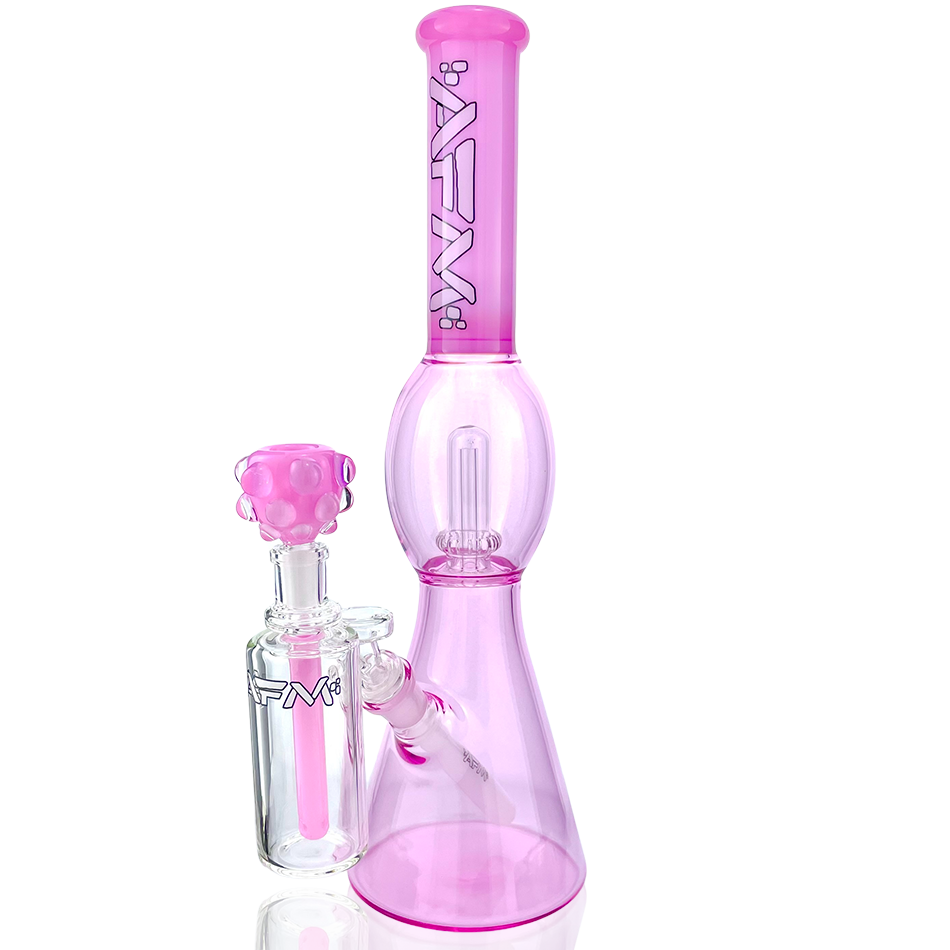 AFM 18" UFO Pink Glass Beaker Bong Bundle with Clear Glass Accents, Front View