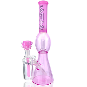 AFM 18" UFO Pink Glass Beaker Bong Bundle with Clear Glass Accents, Front View
