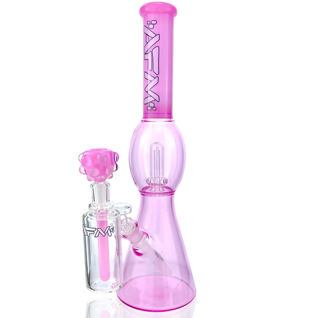 AFM 18" UFO Pink Glass Beaker Bong Bundle with Clear Glass Accents, Front View