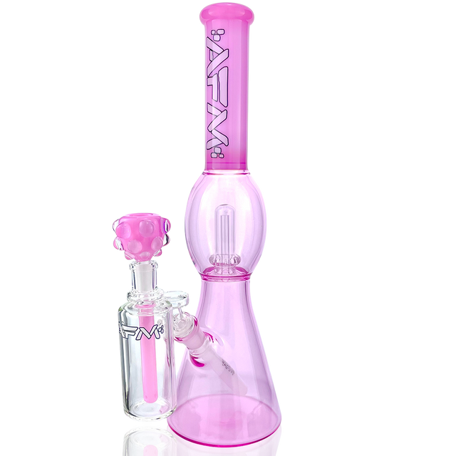 AFM 18" UFO Pink Glass Beaker Bong Bundle with Clear Glass Accents, Front View