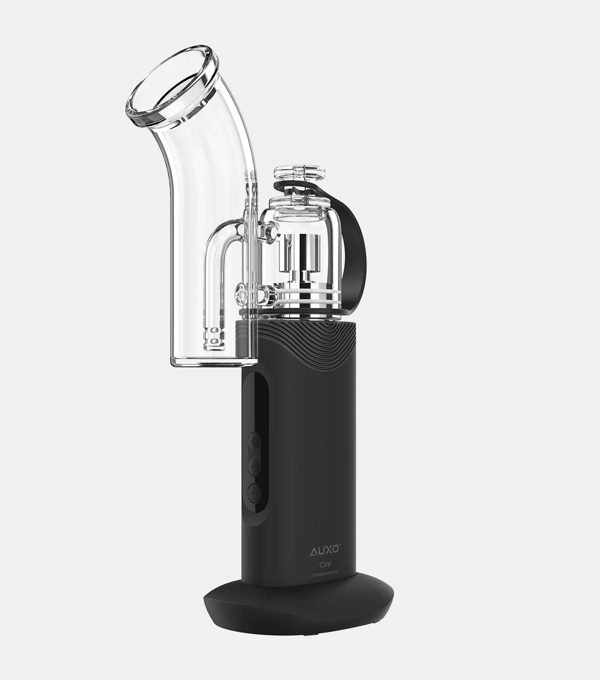 AUXO Cira Vaporizer in Black - Portable Aluminum & Borosilicate Glass Design for Concentrates, Side View