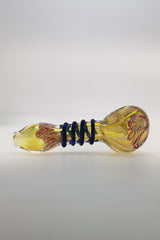 Thick Ass Glass 4.25" Spoon Pipe with Ribbon & Rod Wrap, Left Side Carb Hole
