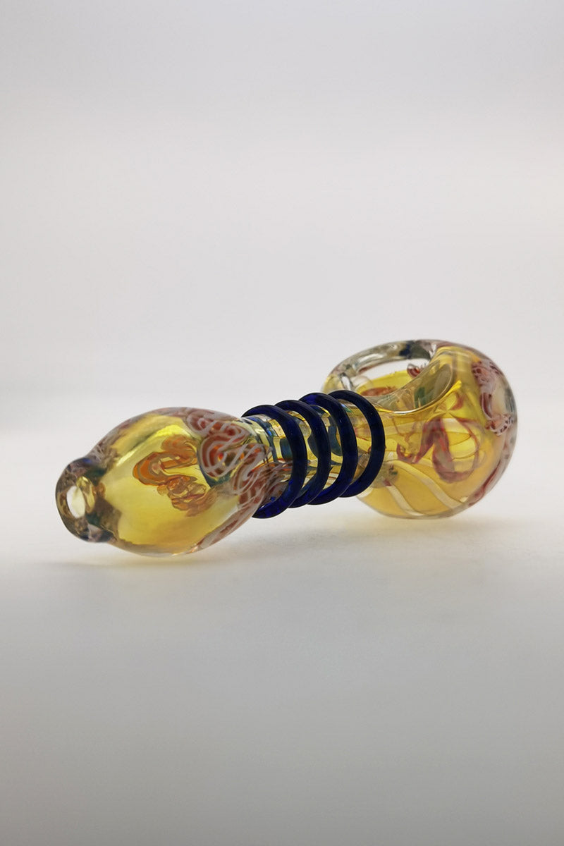 Thick Ass Glass 4.25" Spoon Pipe with Ribbon & Rod Wrap, Left Side Carb Hole, for Dry Herbs