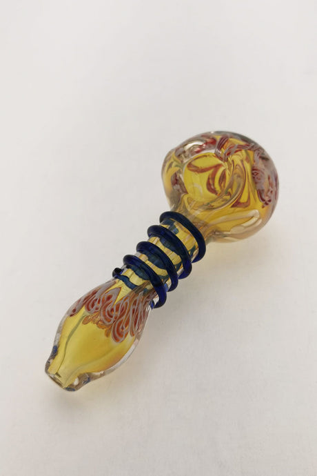 Thick Ass Glass 4.25" Spoon Pipe with Blue Rod, Red/White Ribbon Wrap, Carb Hole Left