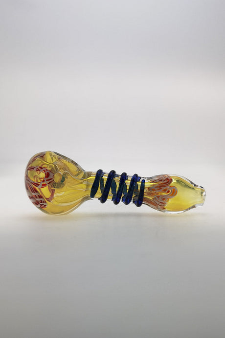 Thick Ass Glass 4.25" Spoon Pipe with Ribbon & Rod Wrap, Carb Hole on Left, for Dry Herbs