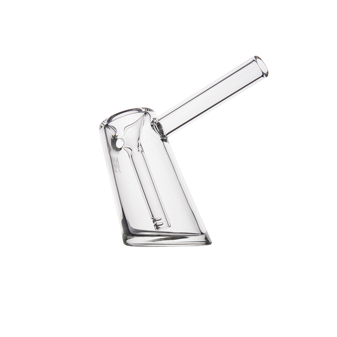 MJ Arsenal Fulcrum Bubbler made of Borosilicate, angled side view on white background