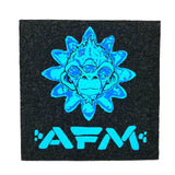 AFM Mood Mat with vibrant blue monkey design for bong stabilization and protection, top view