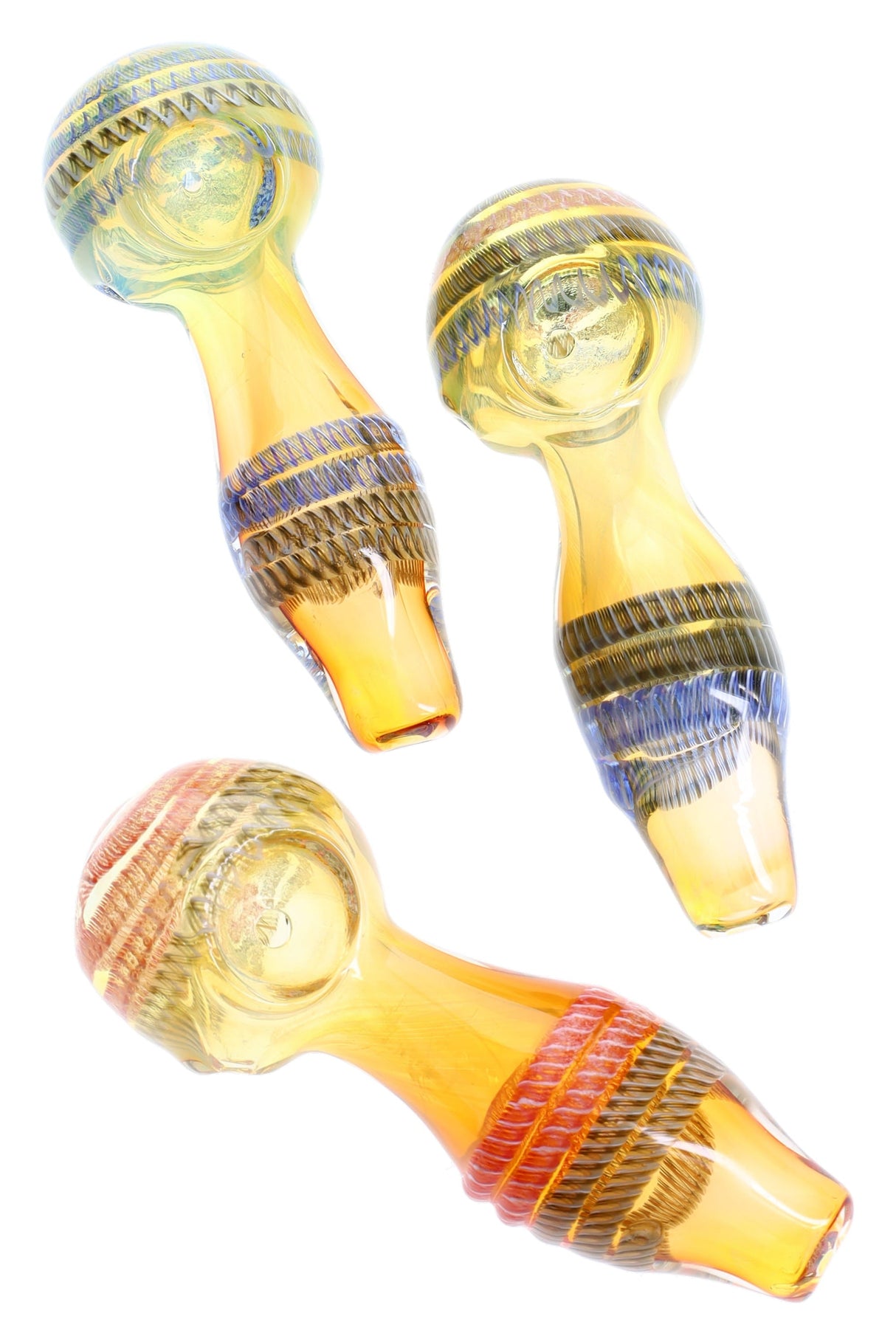 Gold Fumed Striped Glass Hand Pipe “Sunset Swirl” – 4″ – Assorted Colors