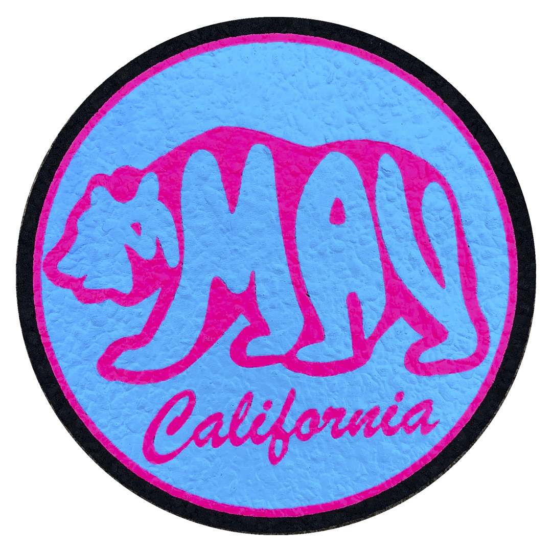 5" California Bear MoodMat in blue and pink, durable rubber dab mat, top view