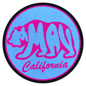 5" California Bear MoodMat in blue and pink, durable rubber dab mat, top view