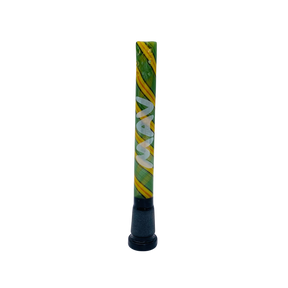 MAV Glass 5" Green & Yellow Swirly Wig Wag Downstem, 9-Hole Filtration, Front View