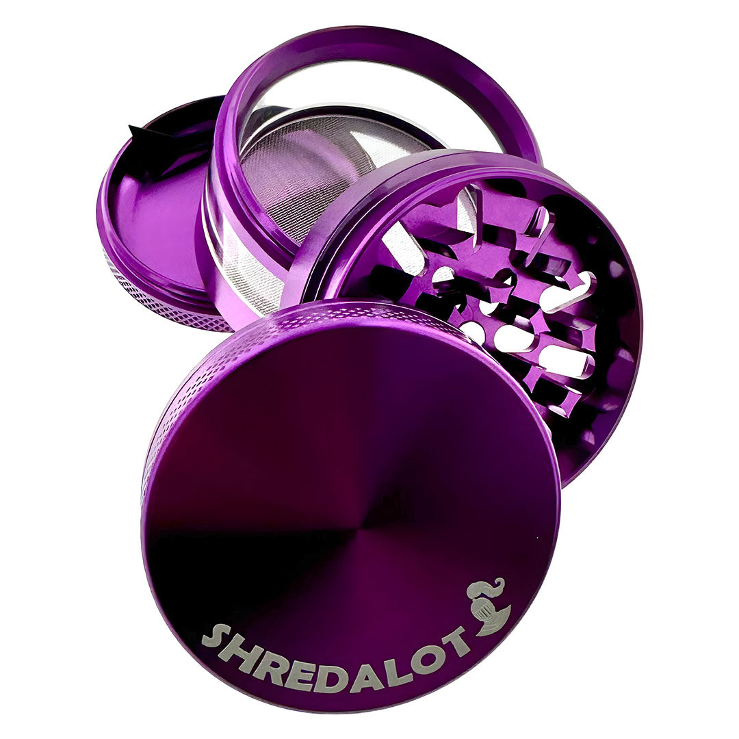 Sir Shredalot Clear Catcher Chamber Grinder in Purple - Disassembled View