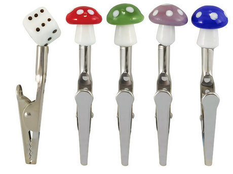 Assorted ceramic tip mushroom and dice memo clips, 2.65" size, fun & novelty design
