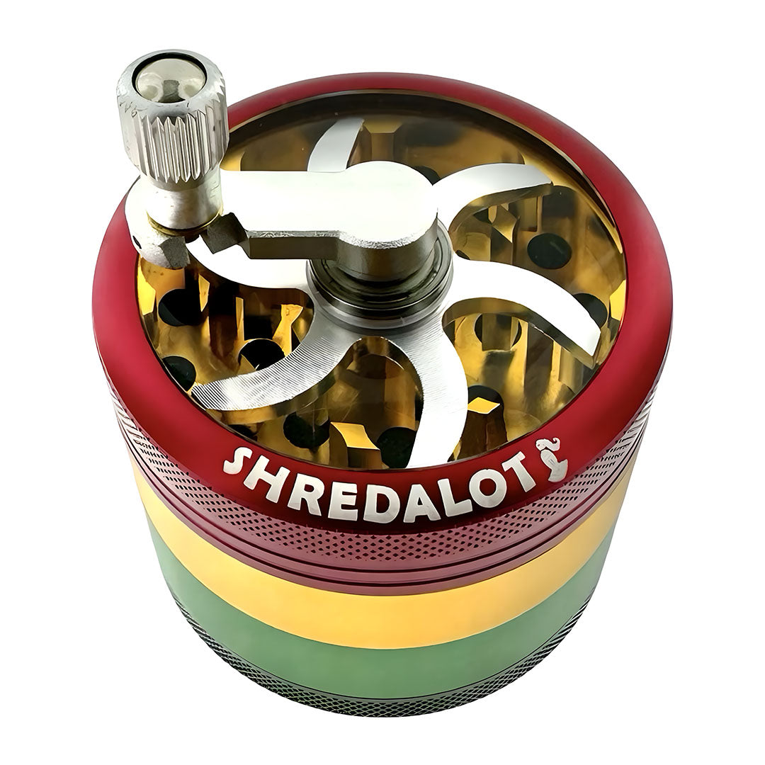 Sir Shredalot Crank Top 4-Part Grinder in Rasta Colors - Top View