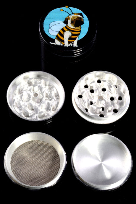 Black Aluminum 4-Part Metal Herb Grinder “Sticker Stack” – 2¼″