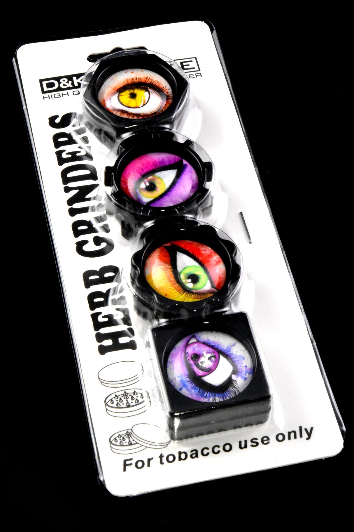 Plastic Mini 2-Part Herb Grinder Gift Set “All-Seeing Eyes” – 4-Pack – Assorted