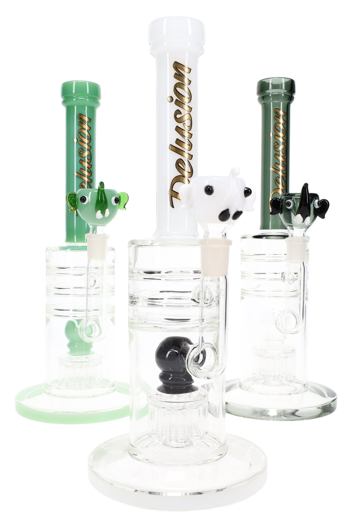 Delusion Straight Shooter Glass Bong – 12″ – 9-Arm Tree Perc – Assorted Colors