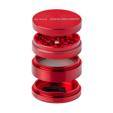 Cali Crusher O.G. 2.5" Red 4-Piece Grinder front view, ideal for dry herbs, with textured grip