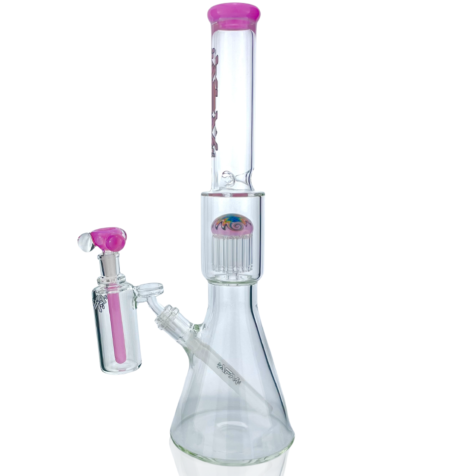 18" AFM Reversal Pink Glass Beaker Bong with AshCatcher and Downstem, Front View