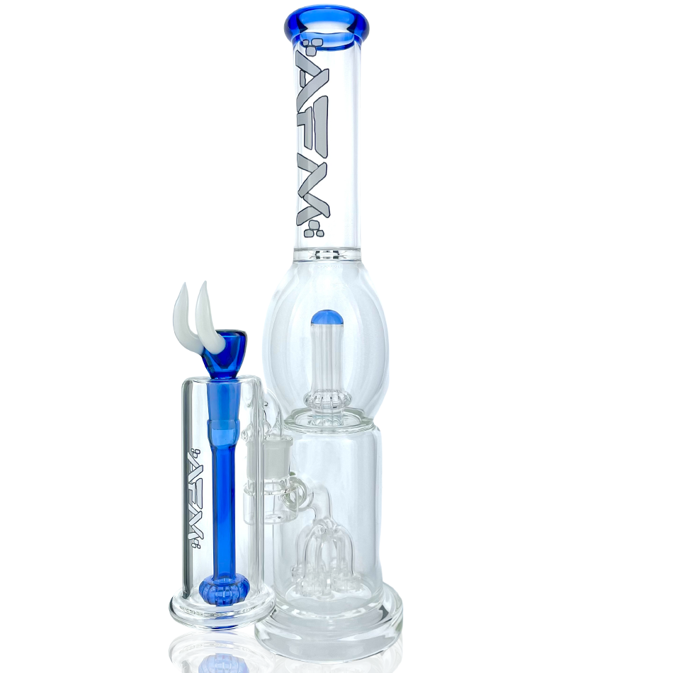 AFM Glass 16" Quad Shower-head Perc Beaker Bong in Ink Blue with Accessories