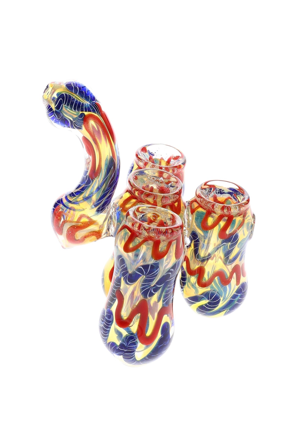 Glass Quadruple-Chamber Sherlock Bubbler “Squiggle Stack” – Color-Changing – 6½″