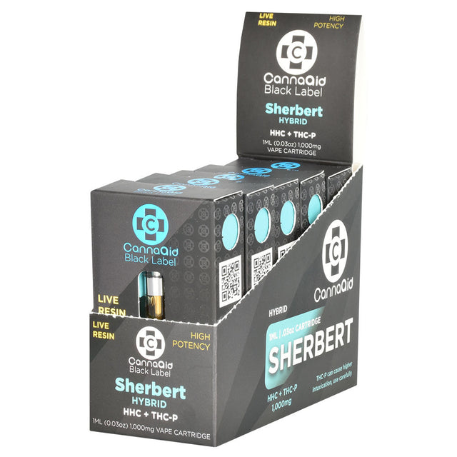 CannaAid Black Label HHC THCP Vape Cartridge Display, 5PC, Sherbert Flavor, Front View