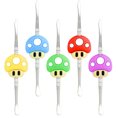5pc Mushroom Stainless Steel Dab Tool Set in vibrant colors front view on white background