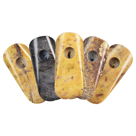 5PC Set of Smooth Flow Stone Pipes, 3.25" length, in various earth tones, front view