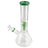 Clear Borosilicate Glass Beaker Bong with 6 Arm Green Perc and Deep Bowl - Front View