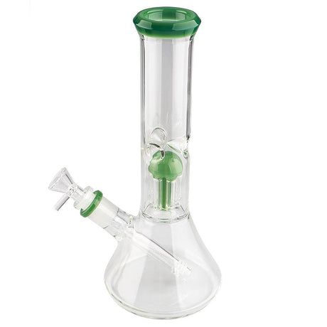 Clear Borosilicate Glass Beaker Bong with 6 Arm Green Perc and Deep Bowl - Front View