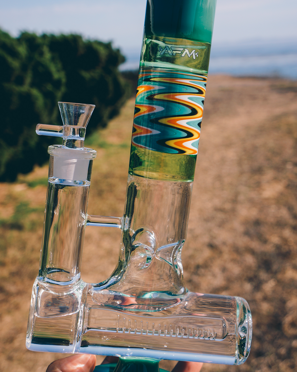 AFM Glass 17" Reversal Inline Perc Beaker Bong with Colored Accents - Outdoor Shot