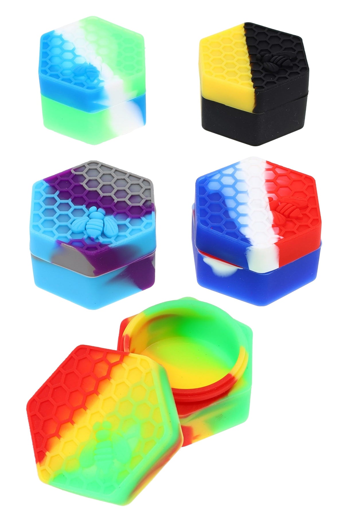 Silicone Hexagon Honeybee Jar – 2″ - Assorted Colors