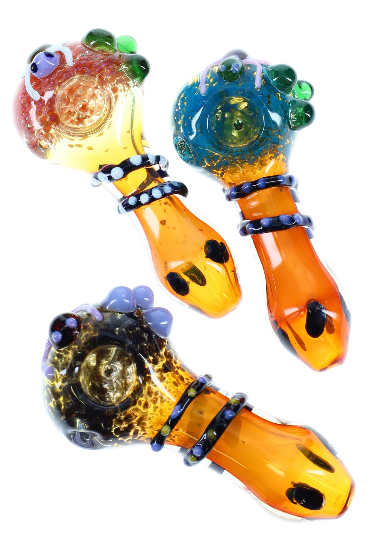 Gold Fumed Frit Spoon Hand Pipe “Critter Claw” – 4½″ – Assorted Colors