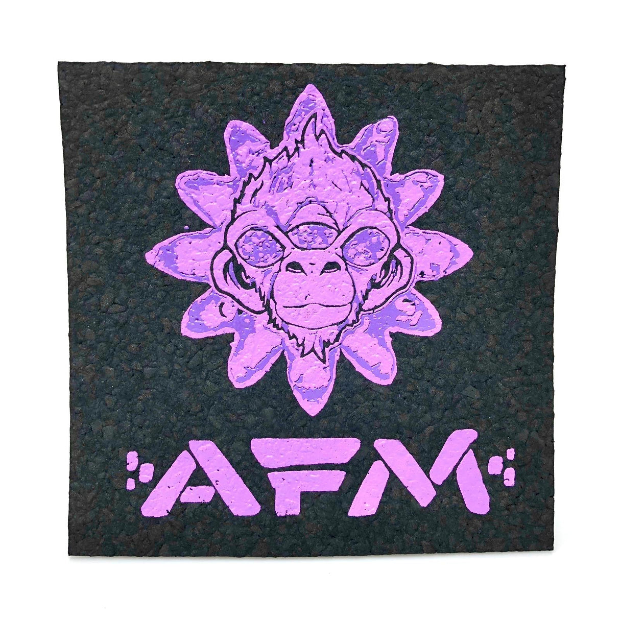 AFM Mood Mat with Purple Monkey Design for Bongs, Top View on Seamless Background