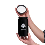 Kozo 1 oz black UV glass storage jar with a hand lifting off the airtight lid to show the opening